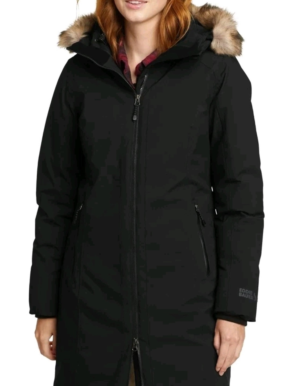 Eddie Bauer Women's Down 6 50 Fill Long Parka Coat Faux Fur Hood Black Jacket Lg